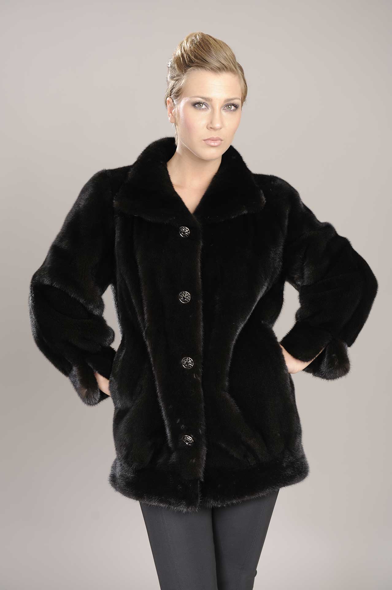 2585 - Karamitsos Furs | Mink jacket, with decorative buttons